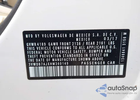 2017 Volkswagen Jetta 1.4T Se from USA, damaged, VIN 3VWDB7AJXHM360149